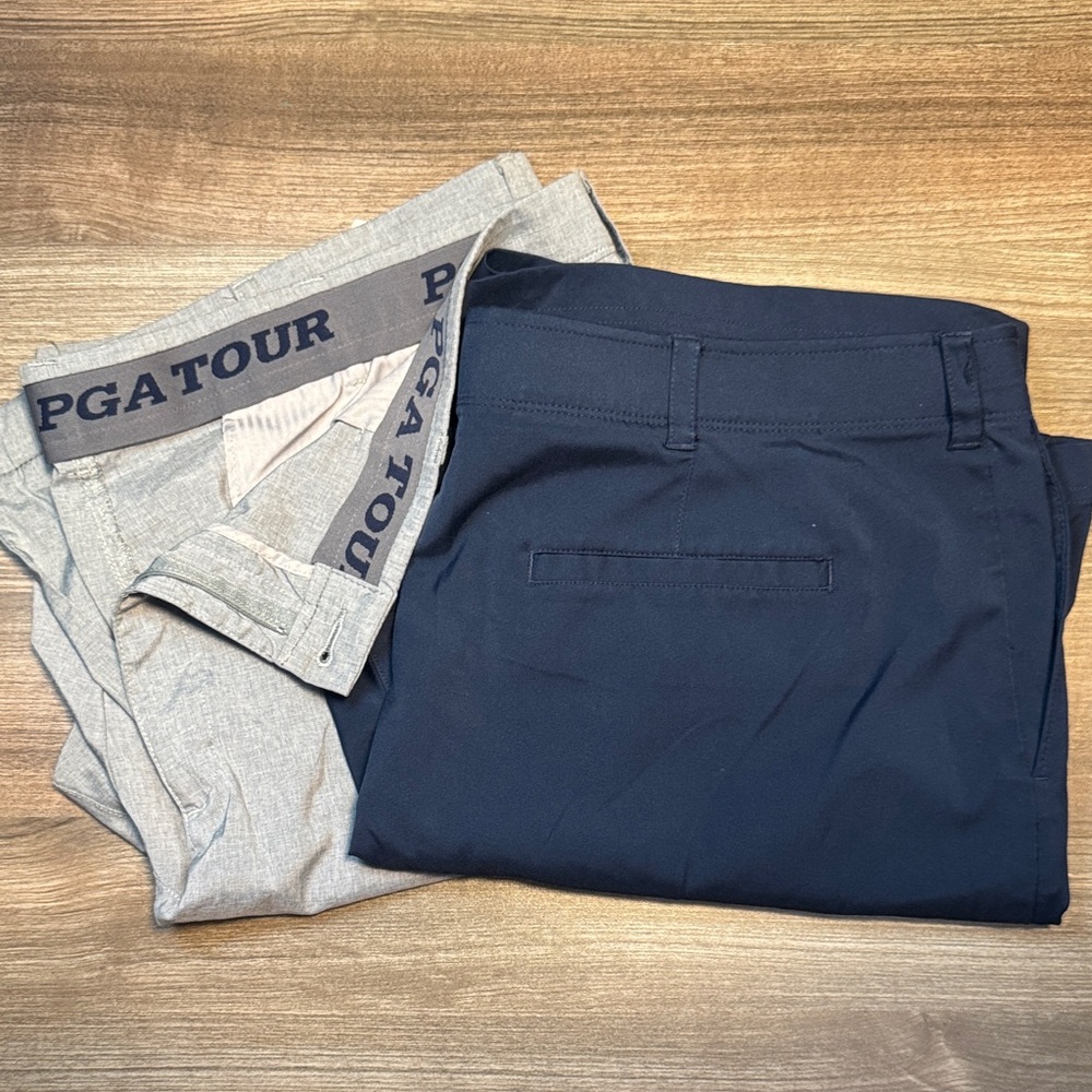 2 pairs! PGA Tour-  Men's Navy Flat Front Shorts- size 42
